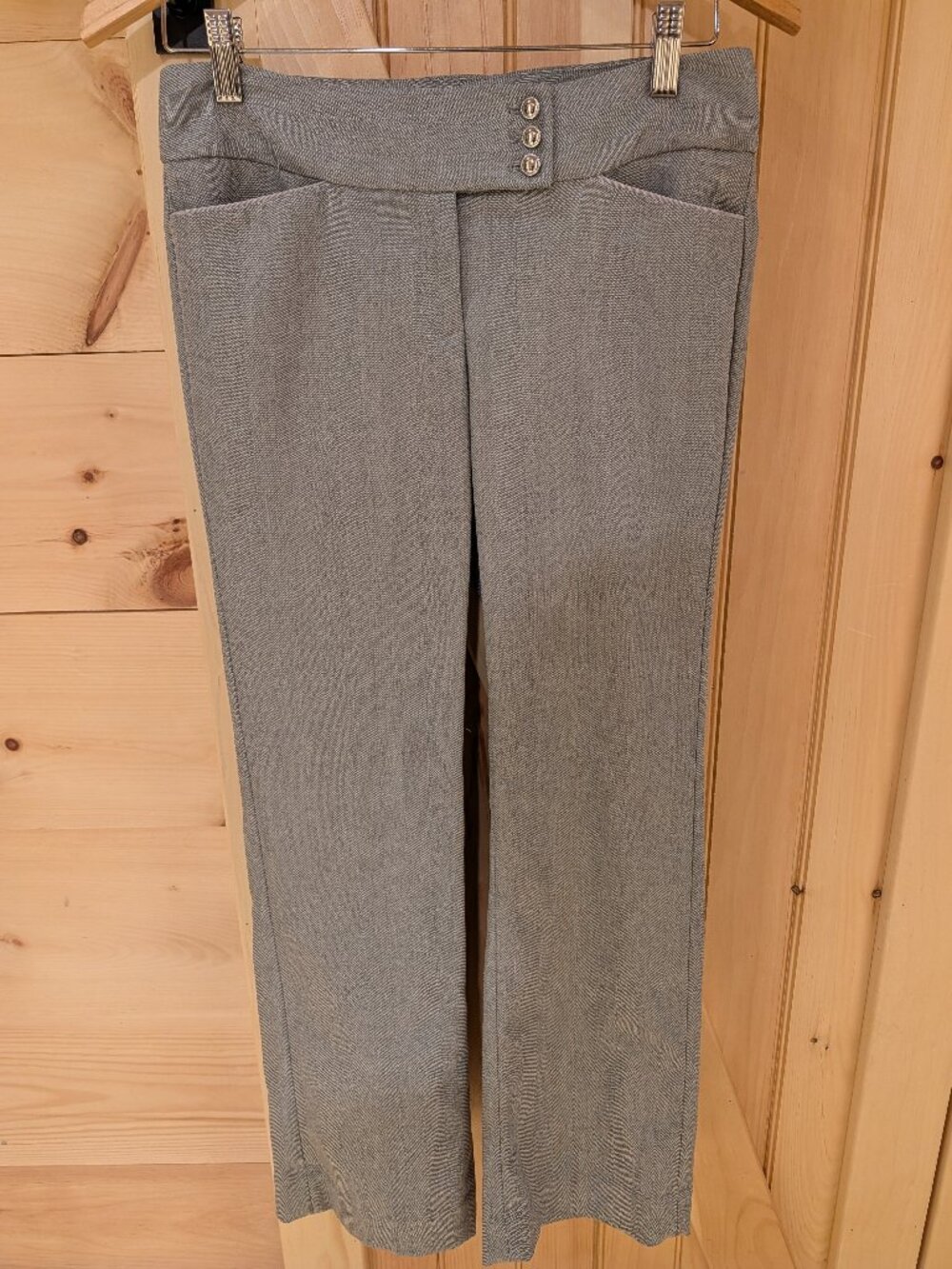 White House Black Market Grey Chevron Legacy OS Modern Boot Dress Pants Size 0S